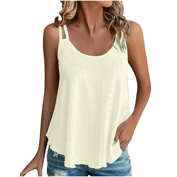 JIUKE Womens Tank Tops Eyelet Sleeveless Spaghetti Strap Scoop Neck Loose Fitted Casual Flowy Shirts