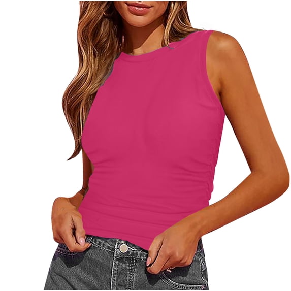 JIUKE Womens Tank Tops Summer Sleeveless Going out Tops Slim Fitted Solid Color Basic Tees Shirts