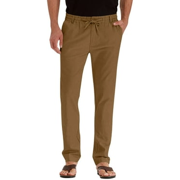 JIUKE Work Pants for Men Drawstring High Waisted Pull-On Pants Casual Summer Beach Loose Trousers
