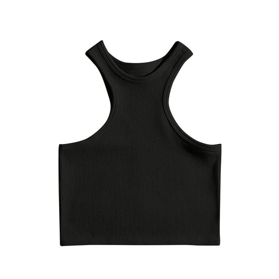 JIUKE Workout Tank Tops for Women Crewneck Sleeveless Racerback Crop Tops Ribbed Knit Slim Fitted Basic Undershirts