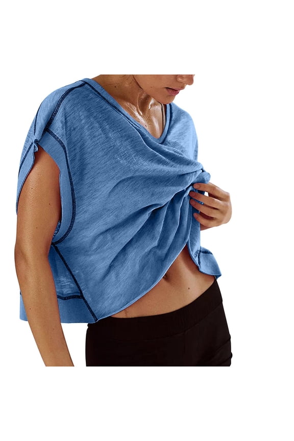 Workout Tops for Women Cap Sleeve Athletic Shirt Open Back Running Crop Top Solid Color Gym Yoga Tees