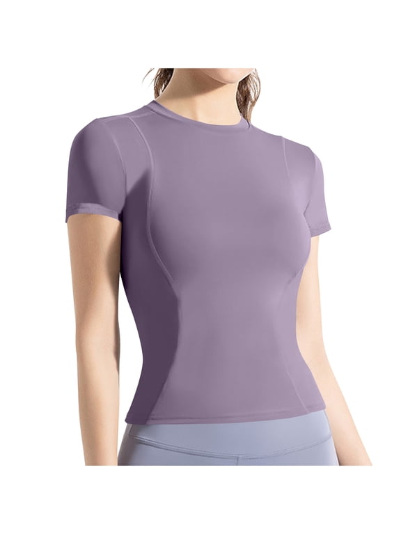 Workout Tops for Women Short Sleeve Athletic Shirts Crew Neck Stretchy Slim Fitted Running Gym Yoga Tops Tees
