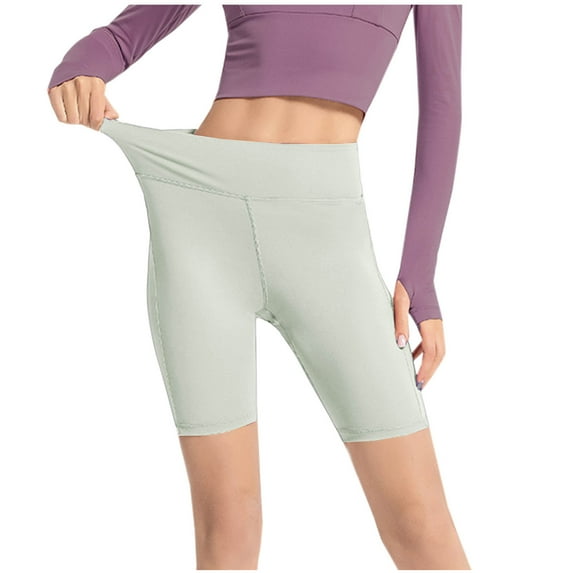 JIUKE Yoga Shorts for Women Belly Control High Waisted Workout Knee Length Shorts Stretchy Slim Fitted Running Shorts