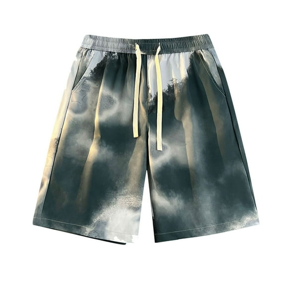 JIUKU Mens Beach Shorts Elastic Waist Drawstring Casual Shorts Gradient Color Summer Vacation Shorts
