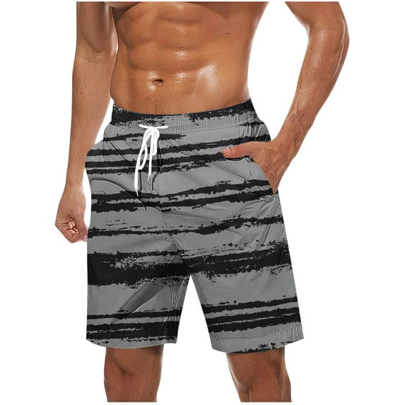 JIUKU Plus Size Mens Shorts Casual Summer Striped Elastic High Waisted Drawstring Beach Shorts with Pockets