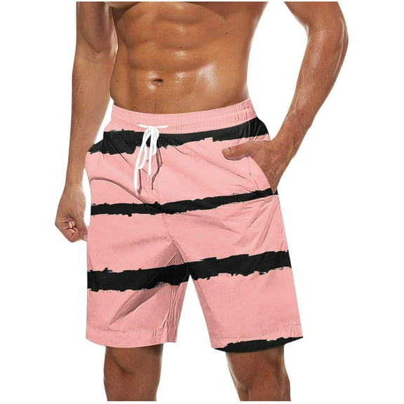 JIUKU Plus Size Mens Shorts Casual Summer Striped Elastic High Waisted Drawstring Beach Shorts with Pockets