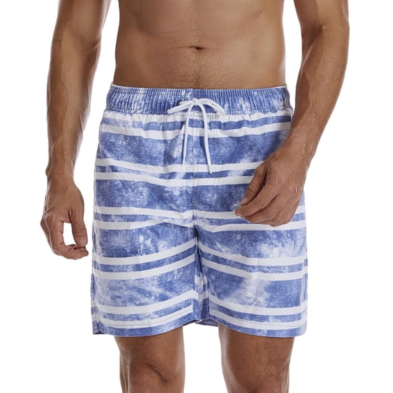 JIUKU Summer Shorts for Men Casual Drawstring Striped Printing Beach Shorts High Elastic Waist Baggy Vacation Shorts