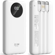 JIUMESS 10000mAh Power Bank with Cables 22.5W Fast Portable Charger Compatible for iPhone, Android