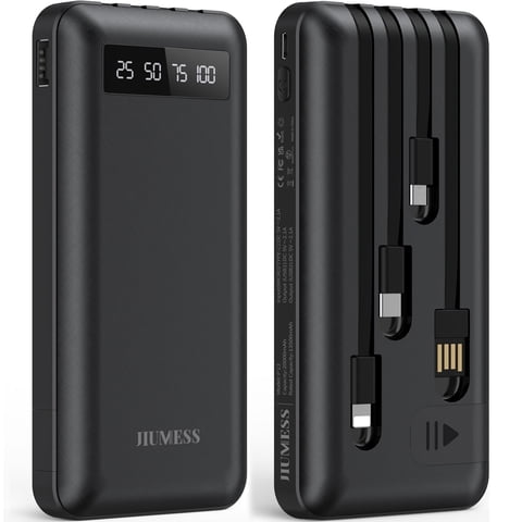 JIUMESS 20000mAh Power Bank Portable Charger with Cables Compatible for iPhone, Android Cell Phone