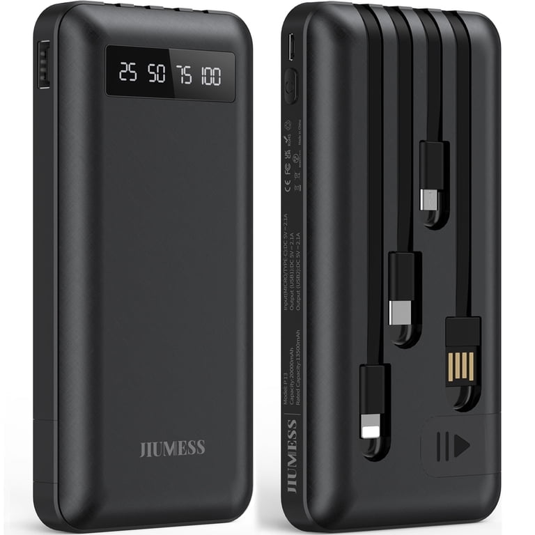 JIUMESS Power Bank 20000mAh Portable Charger with Built-in Cables