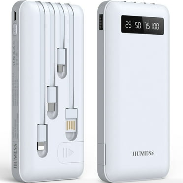 JIUMESS 20000mAh Power Bank Portable Charger with Cables, USB Battery Pack for iPhone & Android Cell Phone