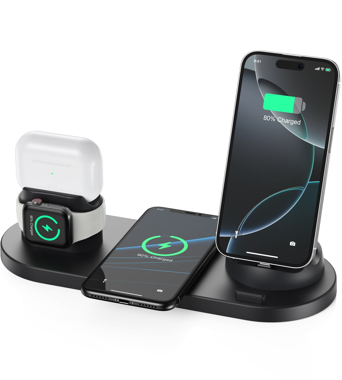 JIUMESS 6 in 1 Wireless Charger Charging Station Compatible for iPhone, Samsung, AirPods, Apple Watch