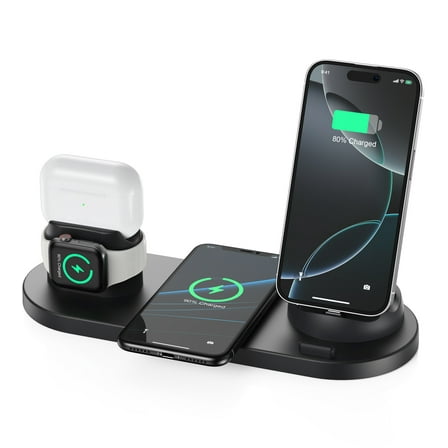 JIUMESS 6 in 1 Wireless Charger Charging Station Compatible for iPhone, Samsung, AirPods, Apple Watch