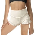 thumbnail image 1 of JIUWEN Girls Athletic Ruffle Shorts High Waisted Yoga Dance Shorts Comfy Workout Gymnastics Shorts-White-150,Ruffle Shorts,Dance Outfits,Dance Shorts for Girls, 1 of 3