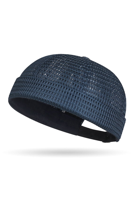 Men's Breathable Brimless Hat Summer Style Mesh Tang Ultra Cooling Skull Adjustable Hip-Hop Cap Docker Beanie-Navy