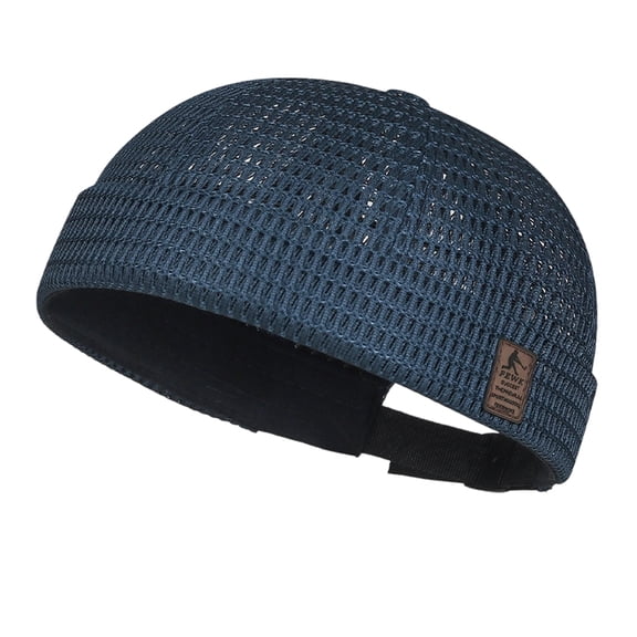 JIUWEN Mens Mesh Brimless Cap with No Brim,Summer Docker Cap Beanie Hat Flip Sailor Skullcap Breathable-Navy