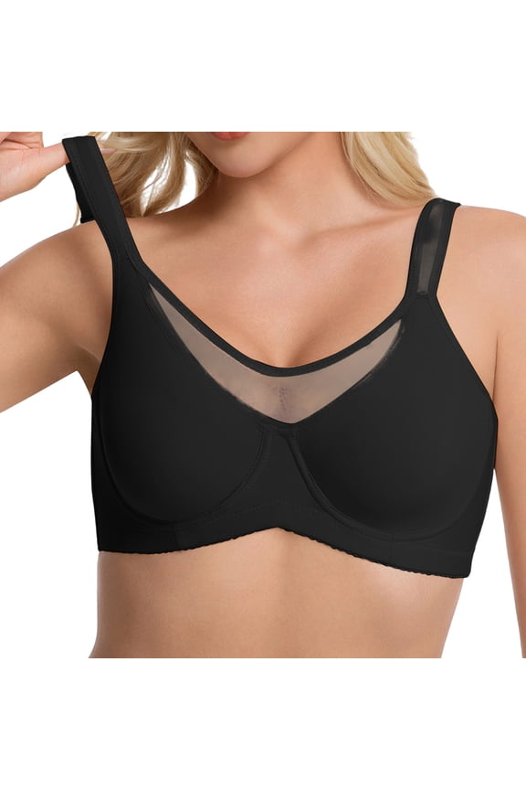 Minimizer Bras for Women Plus Size,Full Coverage Coolcomfort T Shirt Unlined Bra with Underwire for Heavy Breast-Black-70D