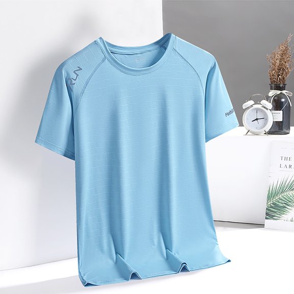 JIUWEN Rash Guard Swim Shirts Short Sleeve Uv Sun Protection Quick Dry Upf 50 Spf Summer Beach Outdoor Casual Shirt-Blue-L,Swimming Shirts,Mens Quick Dry Shirts,Beach Shirts for Men