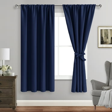 JIUZHEN Blackout Curtains for Bedroom - Thermal Insulated Room Darkening Noise Reducing, 42 x 63 Inch Length Curtains for Living Room, Set of 2 Panels with Tiebacks, Navy Blue