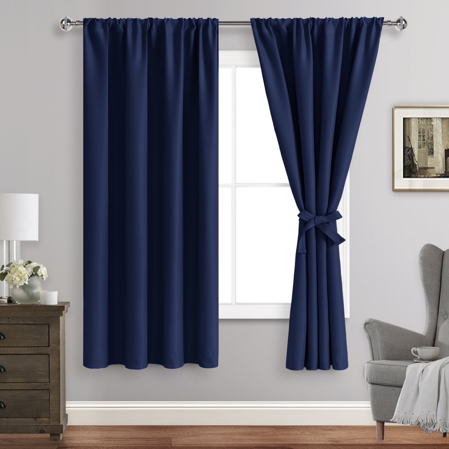 JIUZHEN Blackout Curtains for Bedroom, Thermal Insulated Rod Pocket Room  Darkening Curtains for Living Room, Navy Blue, 42 x 63 inch, Set of 2 Drapes, image size:1500x1500