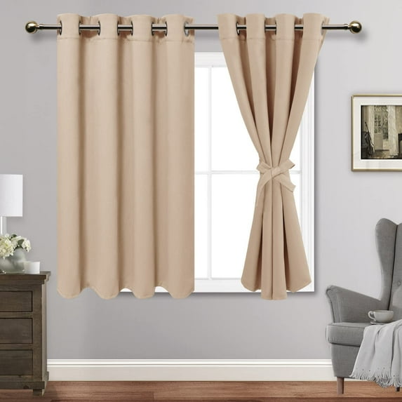 JIUZHEN Blackout Curtains for Bedroom with Tiebacks - Room Darkening Privacy Grommet Top Window Curtains for Living Room, 52 x 45 inch Length, Beige, Set of 2 Panels