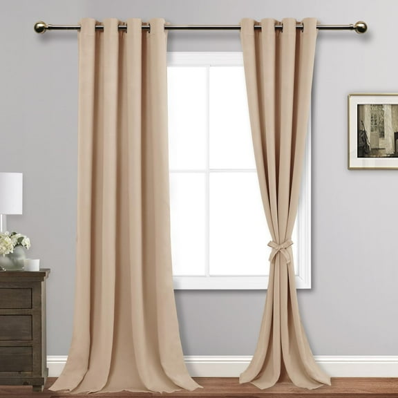 JIUZHEN Blackout Curtains for Bedroom with Tiebacks - Room Darkening Privacy Grommet Top Window Curtains for Living Room, 52 x 96 inch Length, Beige, Set of 2 panels