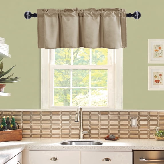 JIUZHEN Semi Blackout Valance Curtain for Living Room Kitchen Windows, Solid Rod Pocket Top Treatment Light Filtering Drapes for Home and Apartment, Taupe, 42 x 18 Inches, 1 Piece