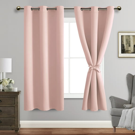 JIUZHEN Blackout curtains for Bedroom with Tiebacks - Room Darkening Privacy Grommet Top Window Curtains for Living Room, 42 x 63 inch Length,Blush Pink,Set of 2 Panels
