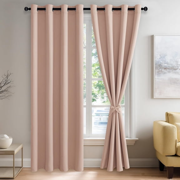 JIUZHEN Blush Pink Solid Curtains for Bedroom - Thermal Insulated Room Darkening Privacy Grommet Top Blackout Curtains/Drapes for Living Room, Set of 2 Panels, 52 x 84 Inch Length