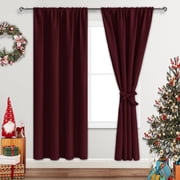 JIUZHEN Burgundy Blackout Curtains for Bedroom, Thermal Insulated & Noise Reducing with Tie Backs, Rod Pocket Room Darkening Window Curtains, Set of 2 Panels, 4