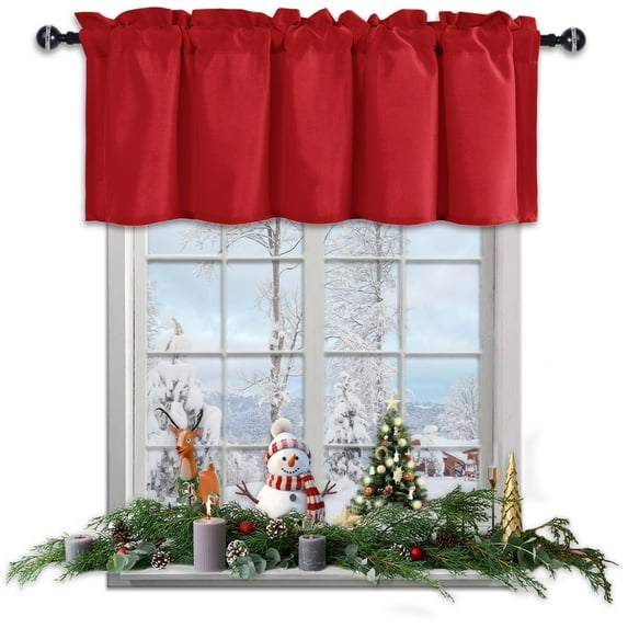 JIUZHEN Christmas Valance Curtains for Kitchen Window Valances for Living Room/Basement Window Curtains Bathroom Thermal Insulated Short Rod Pocket Curtain Panels, Red,60 x 18 Inches,1 Panel
