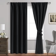 JIUZHEN Blackout Curtains for Bedroom - Thermal Insulated Room Darkening Rod Pocket Curtains for Living Room, Set of 2 Panels with Tiebacks, 42 x 84 Inch Length, Black