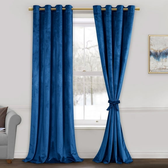 JIUZHEN Extra Long Velvet Curtains 120 inches - Soft Retro Blackout Velvet Drapes Room Darkening Thermal Insulated for Living Room/Villa, 52W x 120L, 2 Panels with Tiebacks,Blue
