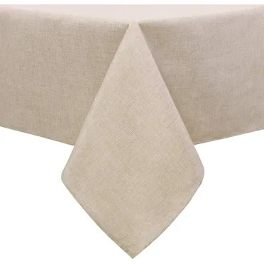 JIUZHEN Faux Linen Rectangle Tablecloth - Wrinkle and Stain Resistant Washable Table Cloth for Kitchen Dining Room Holiday Table Cover for Party Dinner Picnic, Stone, 54 x 80 Inch