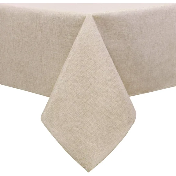 JIUZHEN Faux Linen Rectangle Tablecloth - Wrinkle and Stain Resistant Washable Table Cloth for Kitchen Dining Room Holiday Table Cover for Party Dinner Picnic, Stone, 54 x 80 Inch