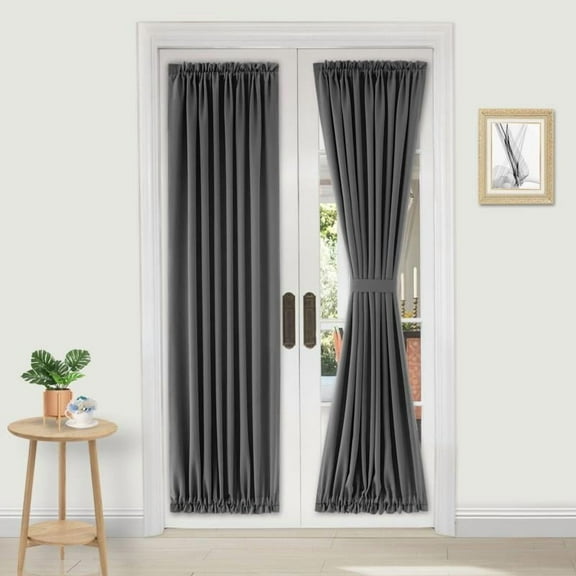 JIUZHEN French Door Curtain- Thermal Insulated Doorway Blackout Curtain with Rod Pocket for Kitchen/Patio Doors，1 Curtain Panel with Tieback, 23 X 72 Inches Long, Dark Gray