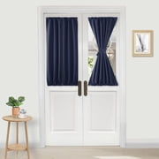 JIUZHEN French Door Curtains   Rod Pocket Thermal Blackout Curtain for Doors with Glass Window, Kitchen and Patio Doors for Privacy, 25 X 40 Inch Length, 1 Curtain Panel with Tieback, Navy Blue