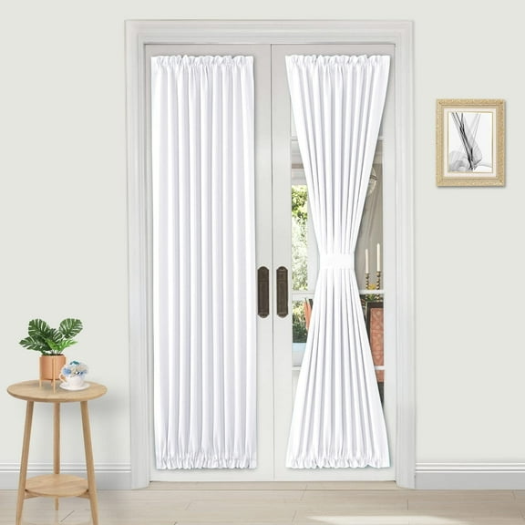 JIUZHEN Blackout Door Curtain - Thermal Insulated Panel with Rod Pocket for French Doors/Kitchen/Window, 1 Curtain Panel, 25 X 72 Inches Long, Pure White