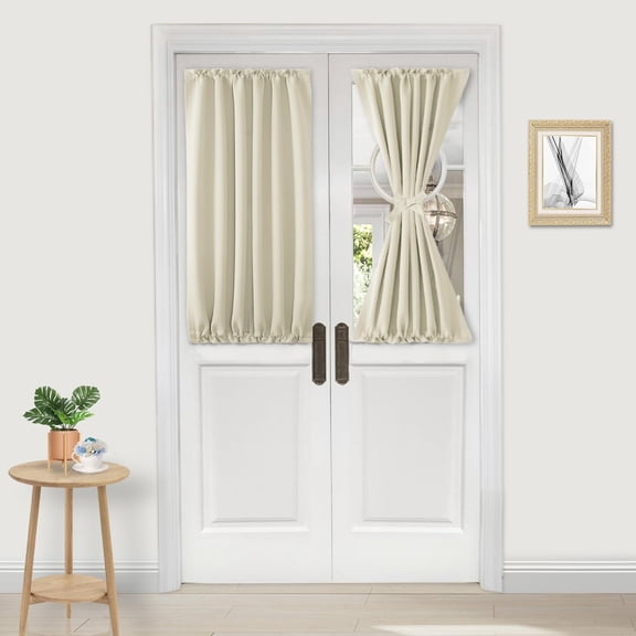 JIUZHEN Blackout Door Curtain - Thermal Insulated Panel with Rod Pocket for French Doors/Kitchen/Window, 1 Curtain Panel, 25 X 40 Inches Long, Biscotti Beige