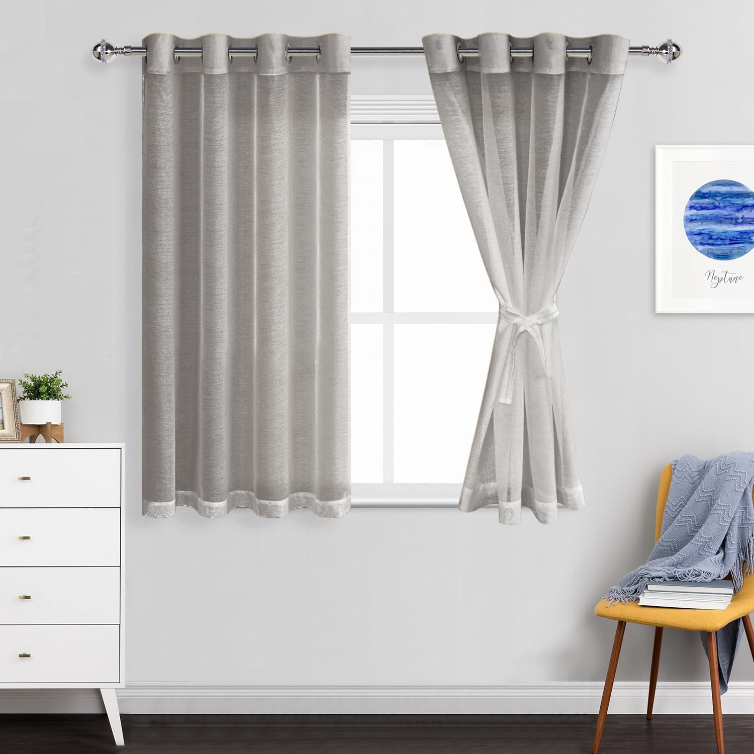 JIUZHEN Grey Sheer Curtains 54 Inches Long - Semi Transparent Light ...