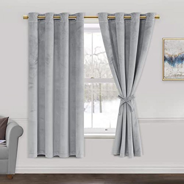 JIUZHEN Grey Velvet Curtains 63 inch 2 Panels of Soft and Smooth