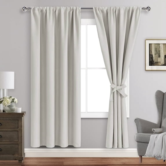 JIUZHEN Ivory Blackout Curtains for Bedroom, Thermal Insulated & Noise Reducing with Tie Backs, Rod Pocket Room Darkening Window Curtains, Set of 2 Panels, 42 x 72 Inch Length