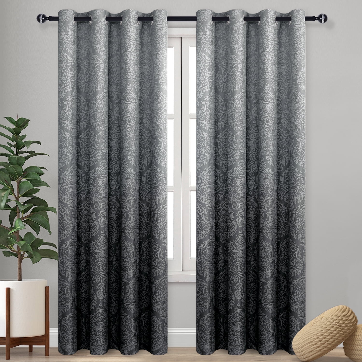 JIUZHEN Ombre Blackout Curtains 84 Inch - Gradient Thermal Insulated Room Darkening Drapes for Bedroom/Living Room, Set of 2 Panels, 52 x 84 Inch Length, Black