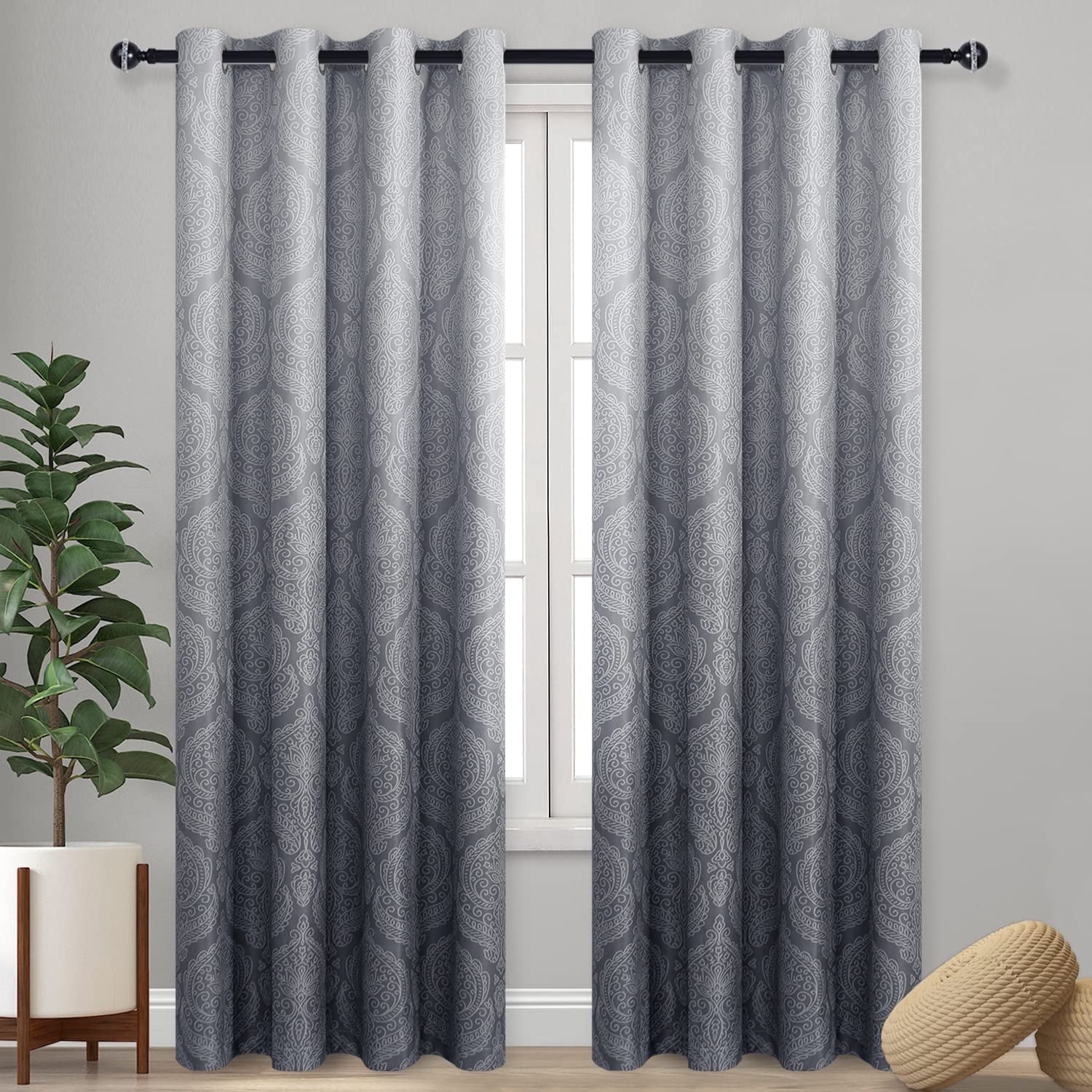 JIUZHEN Ombre Blackout Curtains for Living Room - Gradient Energy Saving Grommet Top Thermal Insulated Room Darkening Window Drapes for Bedroom, 2 Panels, 52 x 96 Inches Long, Gray