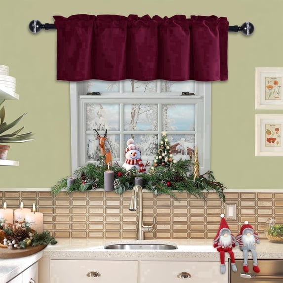 JIUZHEN Rod Pocket Semi Blackout Valance Curtain for Bedroom Living Room RV, Solid Window Top Treatment Light Blocking Drapes for Home Decor, Burgundy, 60 x 18 Inches, 1 Panel