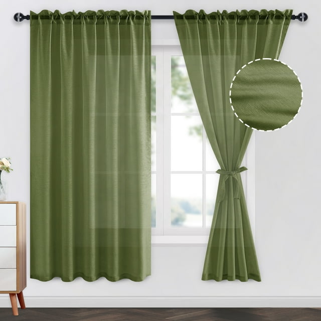 JIUZHEN Semi Sheer Curtains 63 Inches Long, Semi Transparent Rod Pocket
