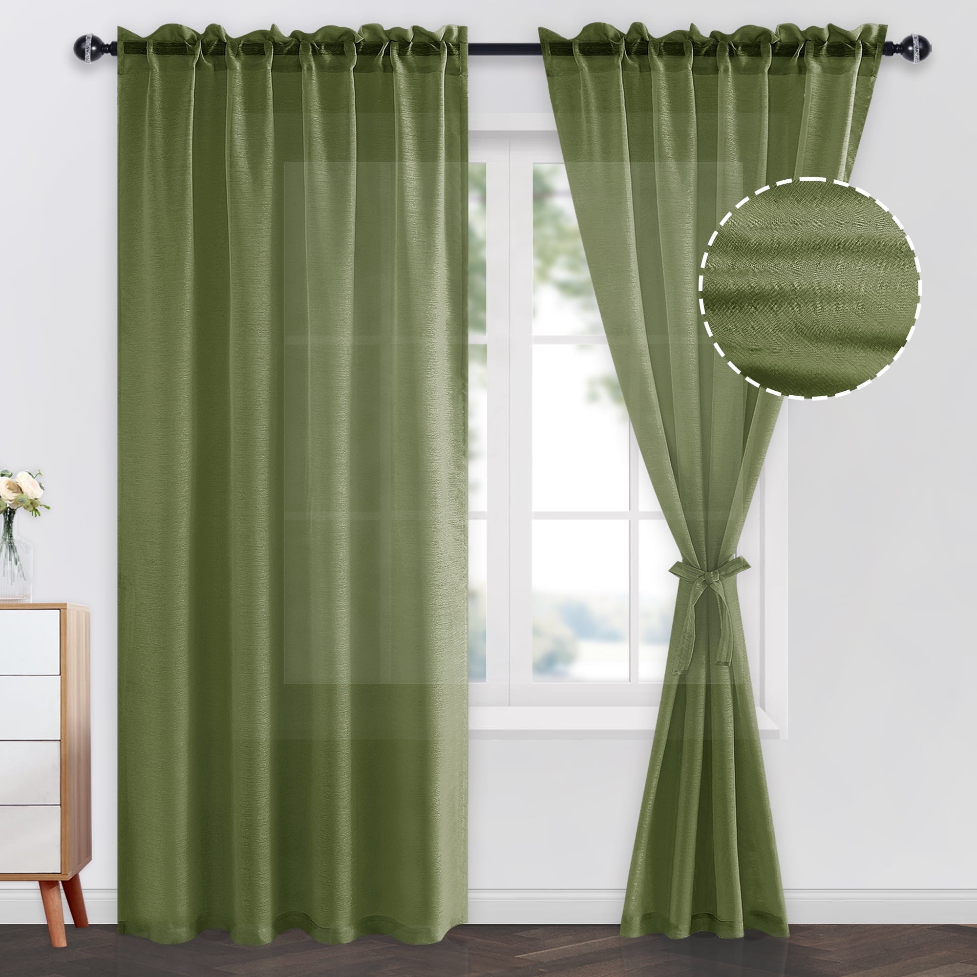 JIUZHEN Semi Sheer Curtains 84 Inches Long, Semi Transparent Rod Pocket ...