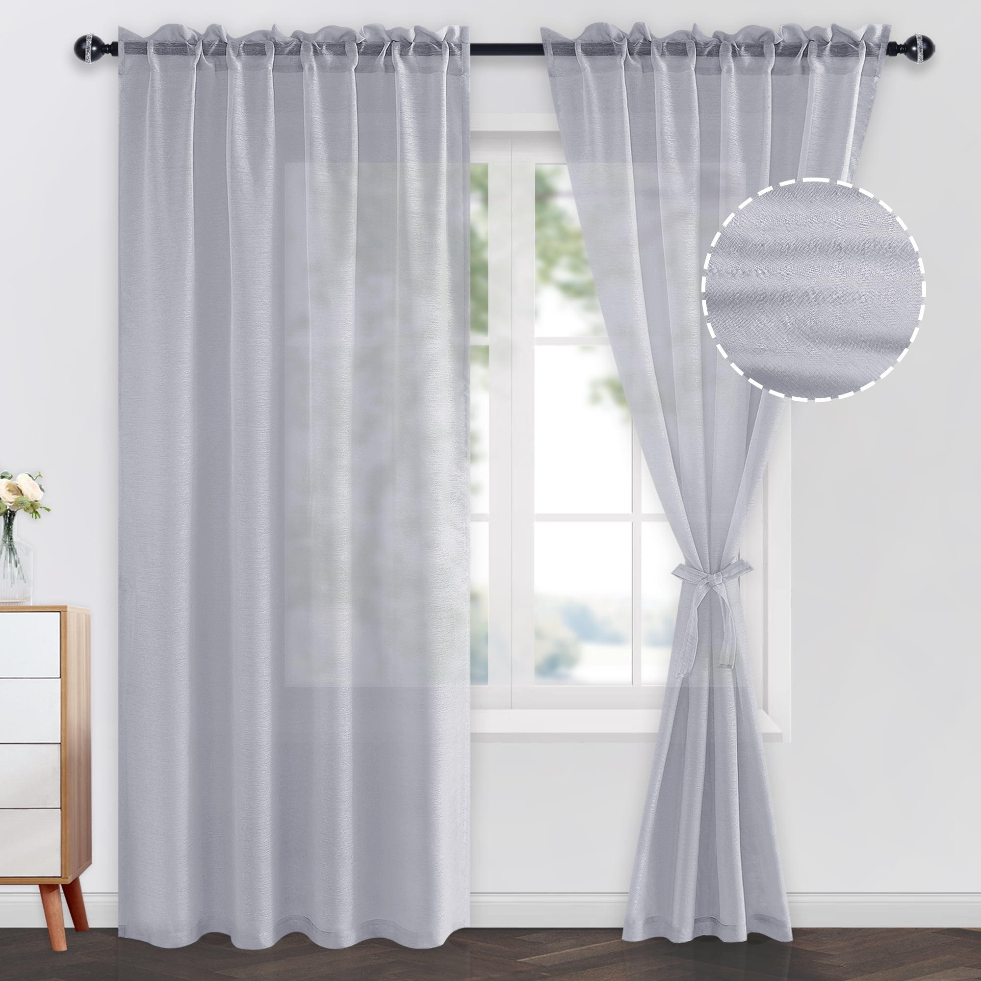 JIUZHEN Semi Sheer Curtains 96 Inches Long, Rod Pocket Light Filtering
