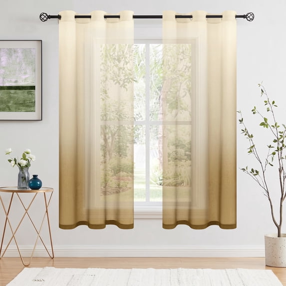 JIUZHEN Semi Sheer Voile Ombre Curtains Grommet Top Gradient Light Filtering Window Curtains for Living Room Modern Decor, Set of 2 Panels, Taupe, 42 x 63 Inches Long