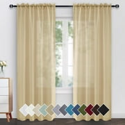 JIUZHEN Sheer Curtains with Tiebacks, Light Filtering Semi Transparent Rod Pocket Window Voile Curtains Drapes for Office & Living Room, Set of 2, W52x L96 inch Length, Taupe